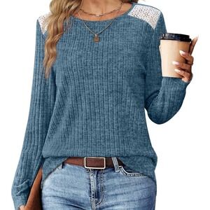 Women's Long Sleeve Knit Sweaters Crewneck Color Contrast Ribbed Pullover‎ Sz XL
